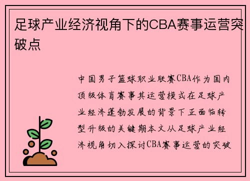 足球产业经济视角下的CBA赛事运营突破点
