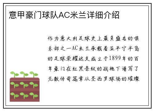 意甲豪门球队AC米兰详细介绍